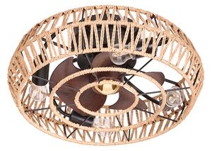 Stropný ventilátor so svetlom železná základňa plastové lopatky šnúrové tienidlo časovač diaľkové ovládanie boho štýl