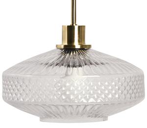 Závesná lampa priehľadná sklenené tienidlo zlatá kovová základňa krištáľový efekt moderný glamour štýl obývacia izba spálňa