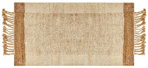 Koberec béžový jutový 80 x 150 cm obdĺžnikový ručne tkaný so strapcami boho dizajn spálňa obývacia izba