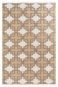 Koberec béžový juta bavlna 200 x 300 cm ručne vyrobený so strapcami a vzorom boho štýl bytové textilné doplnky