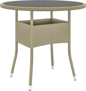 Maison Exclusive – Záhradný stôl Ø 80 x 75 cm, tvrdené sklo a poly ratan, béový