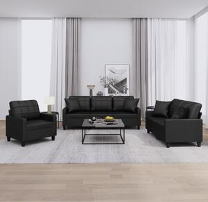 Maison Exclusive – 3-dielna sedacia súprava s vankúmi, ierna umelá koa