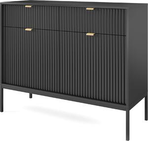 Komoda NANAIMO KSZ104 - čierna - zlaté úchyty - 2 zásuvky - šírka 104 cm, výška 83 cm, hĺbka 39 cm