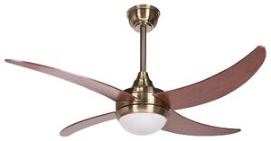 Stropný ventilátor s LED mosadzný železná základňa plastové lopatky s efektom dreva časovač diaľkové ovládanie