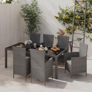 Maison Exclusive – 7-dielna záhradná jedálenská súprava s vankúmi Poly Rattan Grey