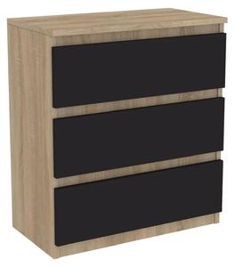Komoda z dreva Sonoma, s zásuvkami, výška 70 cm, 3 zásuvky, čelá zásuviek sú čiernej farby. VÝROBCA