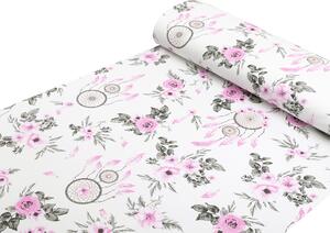 Biante Detské bavlnené posteľné obliečky do postieľky Sandra SA-476 Ružové lapače snov a ruže II. Do postieľky 90x120 a 40x60 cm