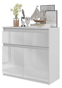 FURNICA - NOAH - Komoda s 2 zásuvkami a 2 dvierkami - biela matná / biely lesk V75cm Š80cm H35cm