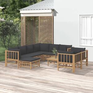 Maison Exclusive – 10-dielna záhradná súprava s tmavosivými vankúšmi z bambusu