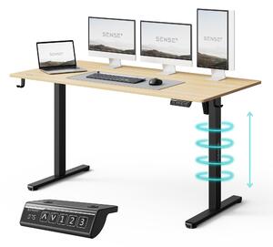 SENSE7 NOJO LIGHT Elektricky výškovo nastaviteľný stôl 140 x 70 cm Svetlohnedý Čierny Herný stôl Počítačový stôl Stôl na státie Memory Pracovný stôl