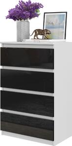 FURNICA - GABRIEL - Komoda so 4 zásuvkami - biela matná / čierna lesklá V92cm Š60cm H33cm