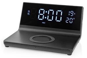 Nedis WCACQ20BK - Budík s LCD displejom a bezdrôtovou nabíjačkou 15W/230V čierna