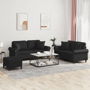 Maison Exclusive – 3-dielna sedacia súprava s vankúmi, ierna umelá koa