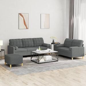 Maison Exclusive – 3-dielna sedacia súprava s vankúšmi, tmavosivá látka