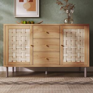 Komoda Landhaus, 120x40x75 cm, farba dubu, komoda s 2 dvierkami a 3 zásuvkami, materiál: MDF a kov, vhodná do obývačky, chodby alebo kuchyne