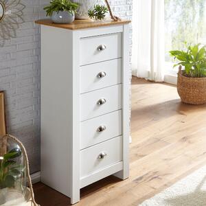 Komoda FineBuy s 5 zásuvkami 53 x 114 x 39 cm, biela / dub, moderný dizajn, vysoká úzka komoda so zásuvkami do obývacej izby