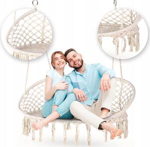 Outtec® Závesné kreslo XXL - do 200 kg, pre 2 osoby - závesné kreslo - závesný kôš, hojdačka na záhradu, terasu, balkón, verandu - boho štýl