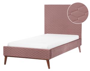 Posteľ ružová zamatová s rámom 90 x 200 cm s čelom jednolôžko moderný retro štýl