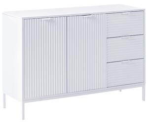 Skrinka s 2 dvierkami biela MDF minimalistický dizajn moderný úložný nábytok drážkovaný dizajn obývacia izba spálňa