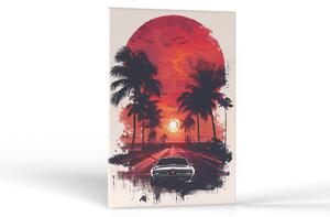 Autá Zapadajúce slnko na pobrežnej ceste | Obrazy Vintessia Rozmery obdĺžnik: 20x30