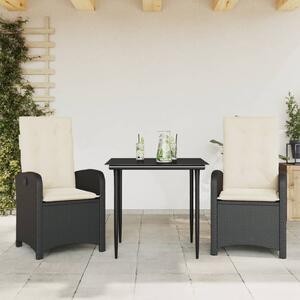 Maison Exclusive – 3-dielna záhradná jedálenská súprava s vankúšmi, čierna, polyratan