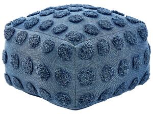 Puf modrá bavlna polystyrenový granulát 50 x 50 x 35 cm štvorcový tvar geometrický vzor taburet podnožka boho moderný štýl obývačka spálňa