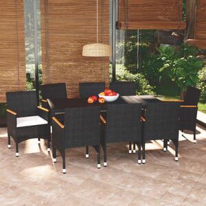 Maison Exclusive – 9-dielna záhradná jedálenská súprava s vankúšmi Poly Rattan Black