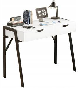 Moderný písací stôl so zásuvkami Loft White na iernych nohách Premium 80 cm