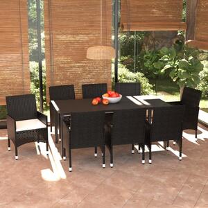 Maison Exclusive – 9-dielna záhradná jedálenská súprava s vankúmi Poly Rattan Black