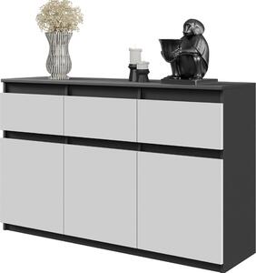 FURNICA - NOAH - Komoda s 3 zásuvkami a 3 dvierkami - antracitovo sivá / biela matná V75cm Š120cm H35cm