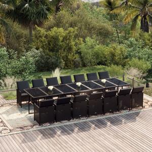 Maison Exclusive – 15-dielna záhradná jedálenská súprava s vankúmi Poly Rattan Black