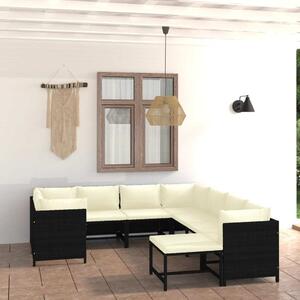 Maison Exclusive – 9-dielna záhradná súprava s vankúmi z polyrotangu v iernej farbe