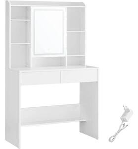 SONGMICS Toaletný stolík Vasagle Berny 90 cm so zrkadlom a LED osvetlením biely
