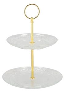 Sklenený 2-poschodový etažér Cake transparent - Ø 18/ Ø 15*24 cm - daan kromhout