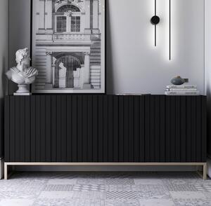 Komoda RTV Glamour 3D TV skrinka Moderný nábytok Lindner 168cm x 36,5cm x 72cm Farba: Čierna matná Rám: Zlatý kovový