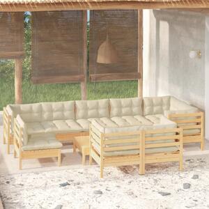 Maison Exclusive - 10-dielny záhradný set s krémovými vankúšmi borovicový masív