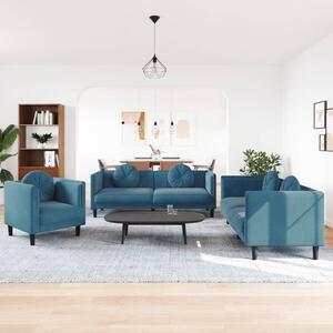 Maison Exclusive – 3-dielna sedacia súprava s vankúmi, modrý zamat