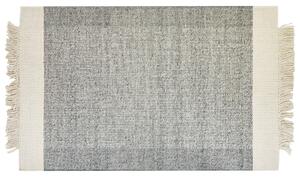 Koberec sivá a krémová biela 140 x 200 cm obdĺžnikový ručne tkaný so strapcami moderný dizajn
