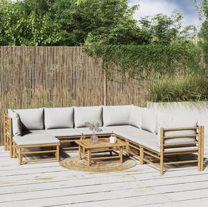 Maison Exclusive – 9-dielna záhradná súprava s vankúšmi, svetlosivá, bambus