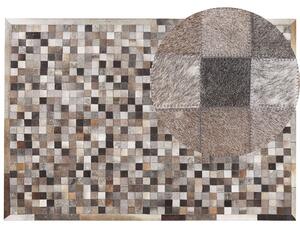 Koberec sivý hnedý a béžový kožený 160 x 230 cm patchworkový s geometrickým vzorom