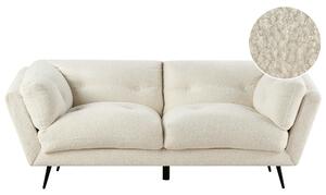 Pohovka biela buklé čalúnenie 210 x 90 cm 3-miestna kovové nohy s vankúšmi retro štýl obývacia izba