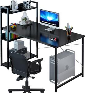 Počítačový stôl, široký stôl, čierna, písací stôl s knihovňou, LOFT, stôl pre tínedžera