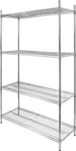 Univerzálny chrómovaný oceľový kuchynský regál Mega-M, 4 police, 180 x 90 x 45 cm, nosnosť až 250 kg