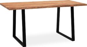 WOHNLING písací stôl 200x100x76 cm masívne drevo akácie / kov počítačový stôl s okrajom stromu Homeoffice kancelársky stôl masívny s trapézovými nohami v čiernej farbe