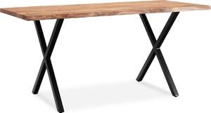 WOHNLING písací stôl 140x80x76 cm masívne drevo akácie / kov počítačový stôl s okrajom stromu Homeoffice kancelársky stôl masívny s X-nohami v čiernej farbe drevený stôl