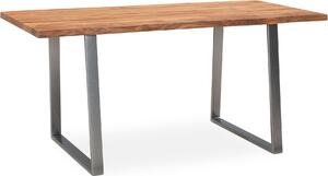 WOHNLING písací stôl 140x80x76 cm masívne drevo akácie / kov počítačový stôl s okrajom stromu Homeoffice kancelársky stôl masívny s trapézovými nohami v chróme drevený stôl