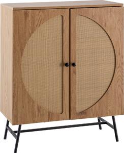 Príborník 80x103x39 cm highboard dub Imitácia s ratanovým výpletom moderný, vysoká komoda, stojacia skriňa s 2 dvierkami, komoda príborník obývačka | Wohnling