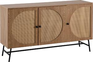 Príborník 140x80x39 cm komoda Imitácia dub s ratanovým výpletom moderná, vysoká komoda, stojanová skriňa s 3 dverami, príborník obývačka | Wohnling