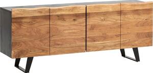 Príborník akáciové masívne drevo 180x75x45 cm príborník čierny s okrajom stromu, komoda s dvierkami, komoda predsieň skriňa moderná, stojaca skriňa obývačka s kovovými nohami | Wohnling