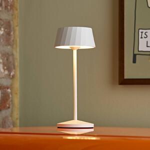 LED stolová lampa Facetta, biela, 22 cm, kov, IP44, Biela / opálová, Obývacia izba / jedáleň, Hliník, Moderný